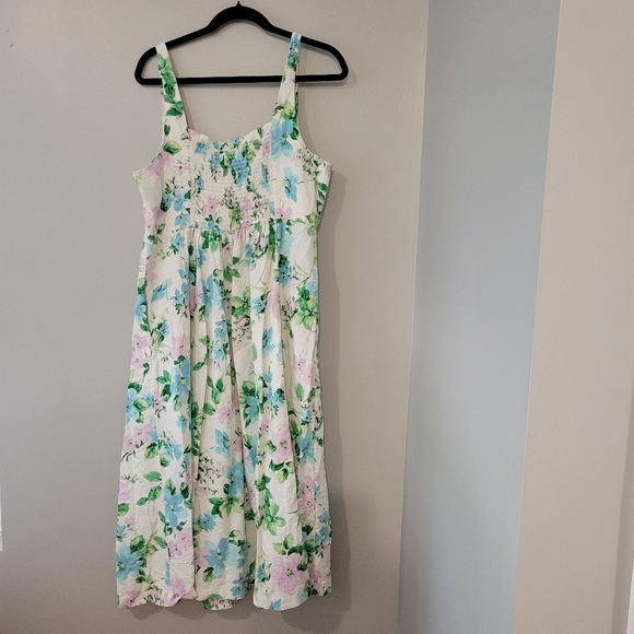 OLD NAVY Womens Fit & Flare White Floral Linen-Blend Midi Dress  Size XL - Picture 5 of 9